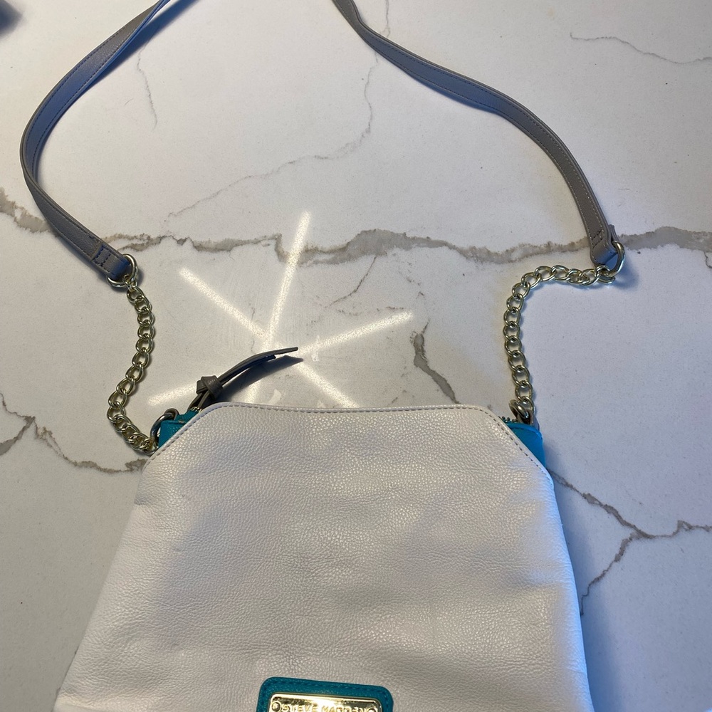 Steve Madden White and Blue Crossbody Bag with Gold Accents